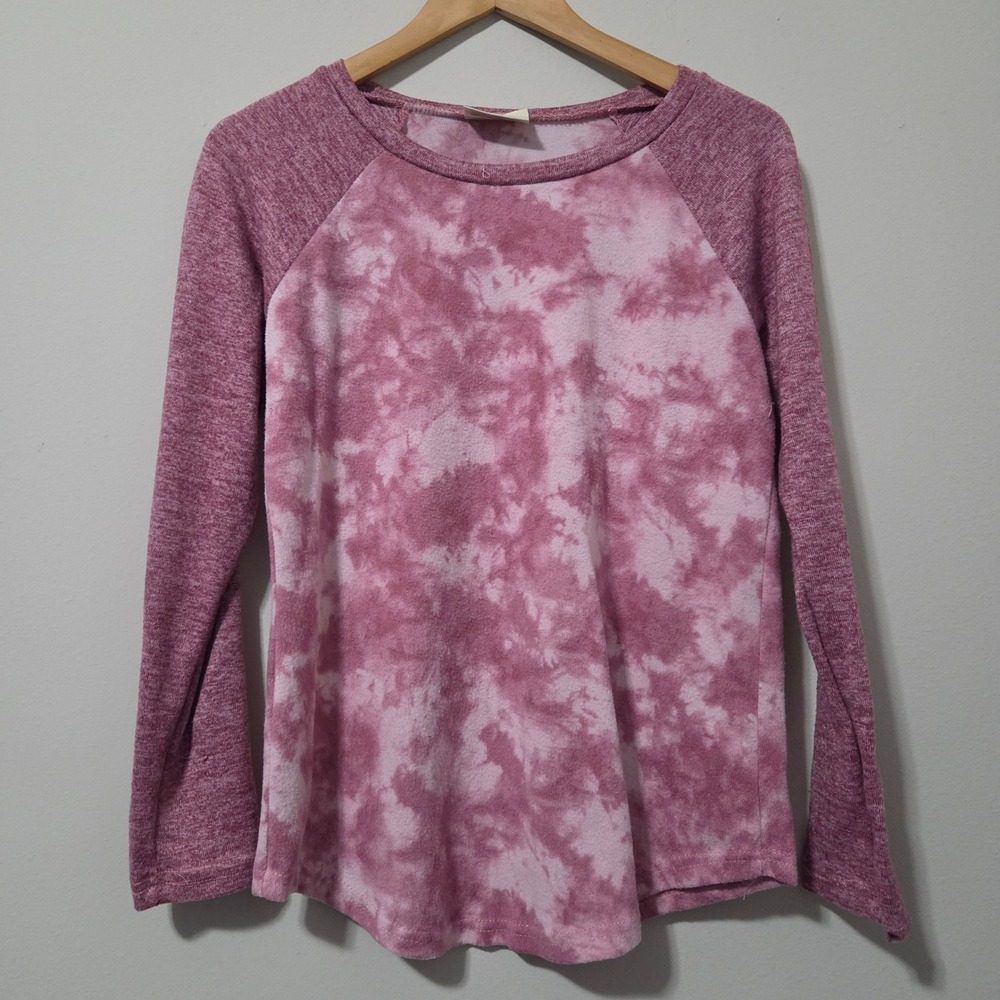 Bobbie Brooks Pink Tie Dye Raglan Long Sleeve Top Crew Neck Medium